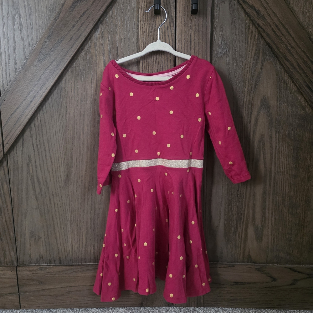 Mini Boden Pink Dress with Gold Polka Dots